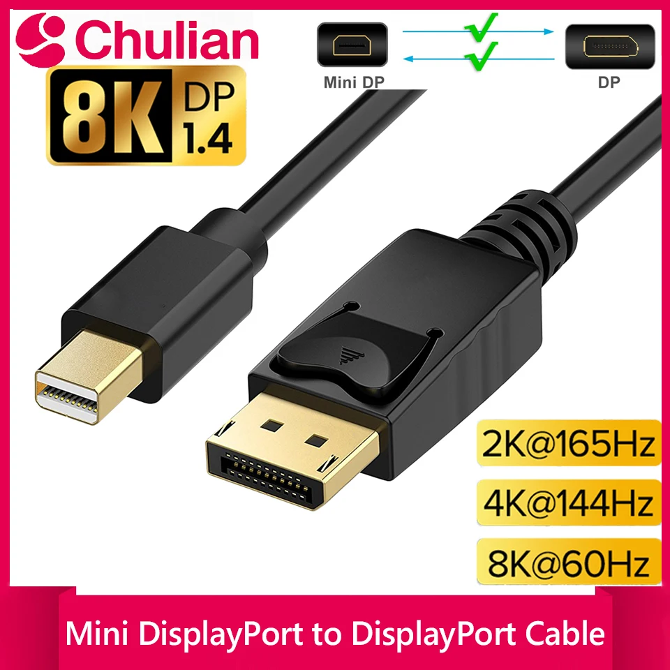 8K Mini DisplayPort to DisplayPort Cable DP1.4 8K 60Hz Bi-Directional Transmission DP to Mini DP Cables for MacBook Air Monitor