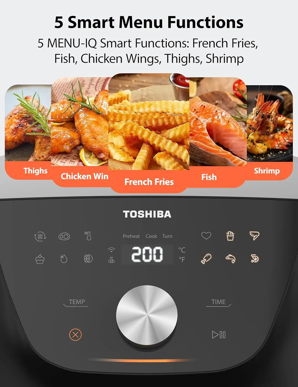 Friggitrice ad aria 7.7QT, dimensioni familiari per pasti veloci e facili, 12 Menu preimpostati e Menu-funzione IQ, precisione 1 f, 90% meno grasso, doppio