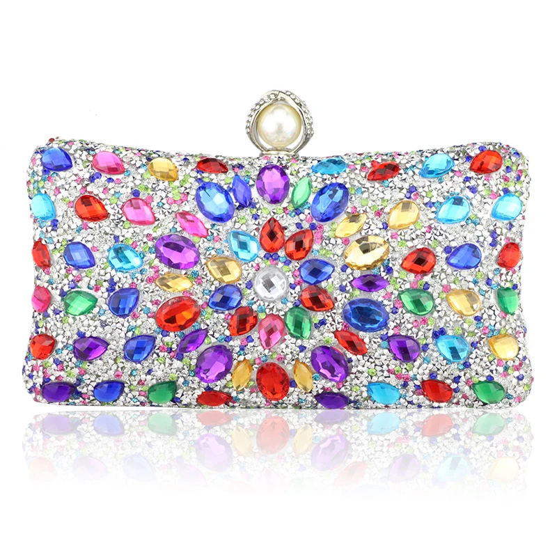 DGPEAFOWLWedding Pouch Purse Shoudler Square Shape Women Evening Bag Diamond With Crystal Day Clutch Lady Wallet Party Banquet