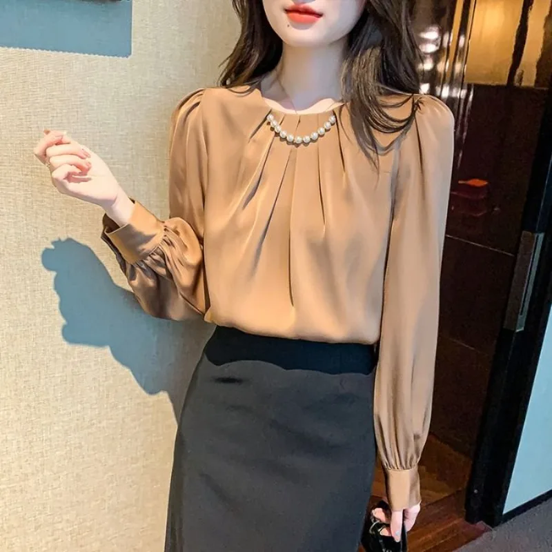 

Office Outfits Round Neck Female Tops Formal Elegant Youth Dress Shirts Chic Pretty Fine Wear To Work Women's Shirt and Blouse