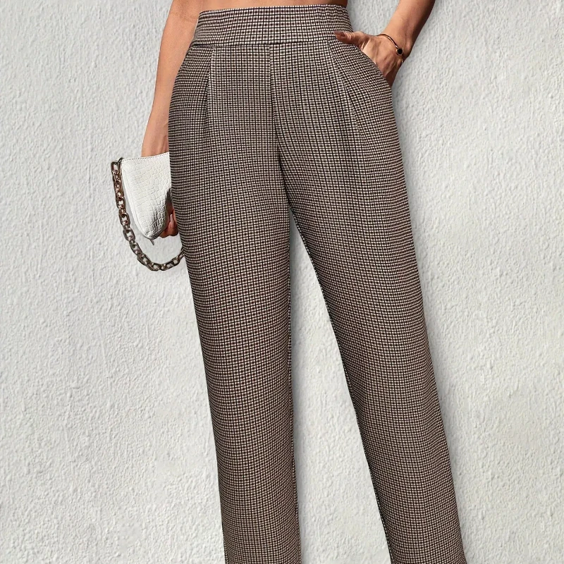 Women's New Elegant Pants with Metal Decorative Buckle and Slanted Pocket Suit Pants Commuting Solid Color Fashion Pants