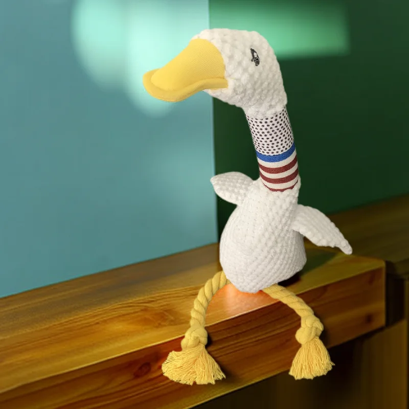 Novo cão de estimação brinquedo de pelúcia som gansos brancos grão grosso veludo mordida resistente longo pescoço pato brinquedo suprimentos brinquedos interativos para cães