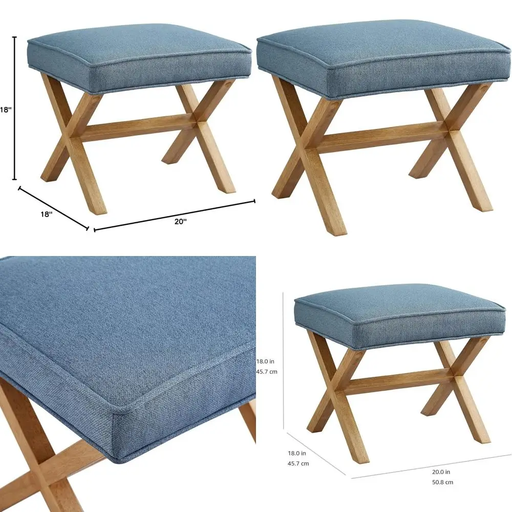 Ottoman moderne bleu indigo du milieu du siècle, repose-pieds carré en polyester 20 x 18, hauteur 18