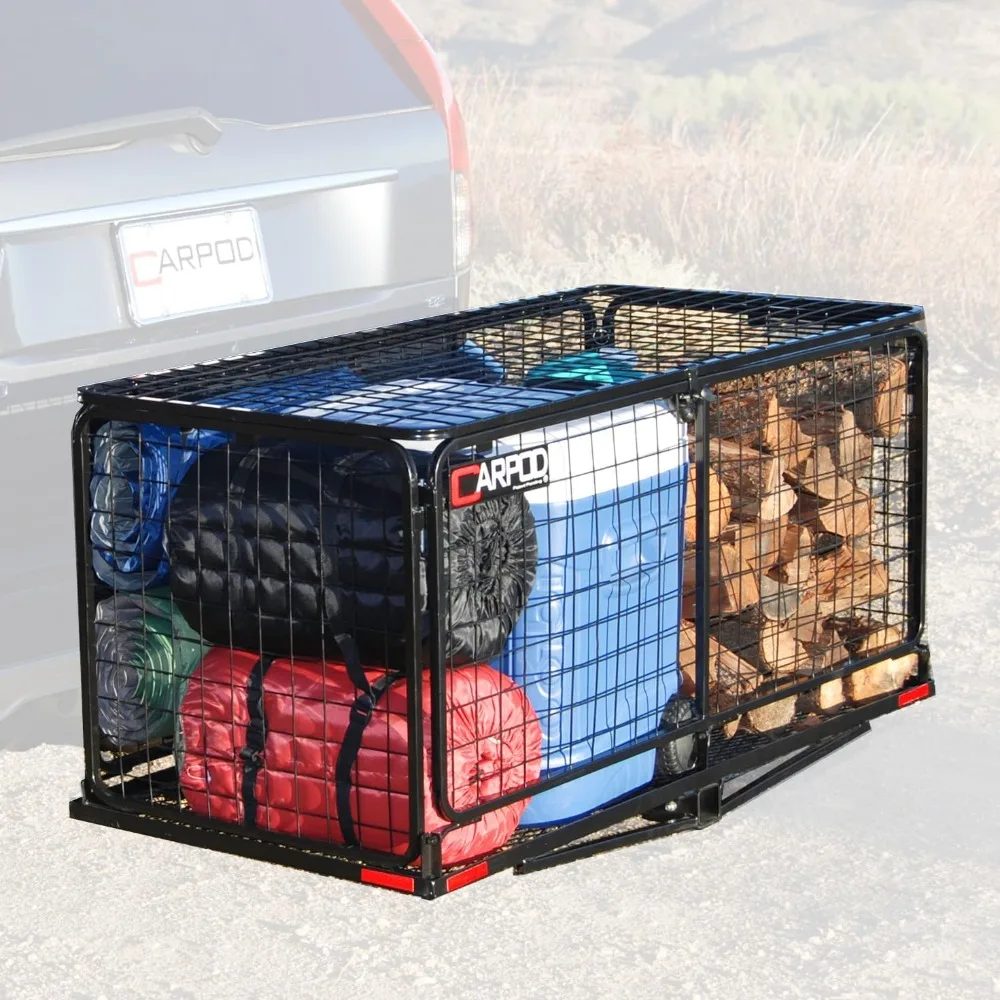 

Cargo Carrier Hitch Basket with Lockable Top Lid, Cargo Volume 14 cu ft, Weight Capacity 450 lb. Durable One-Piece Welded Galva