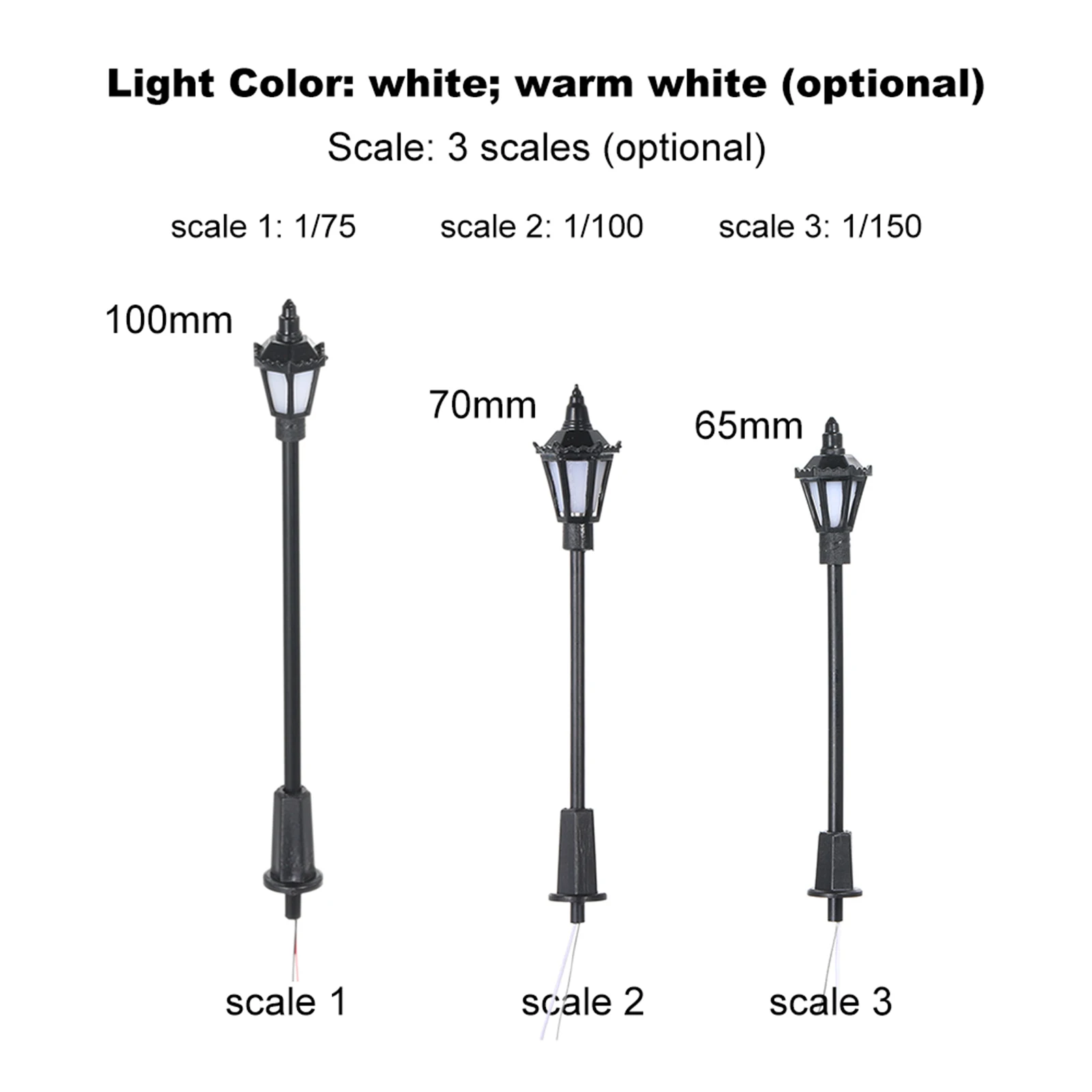 20pcs Warm White Model Street Lights Layout Lamppost Railway Train Garden Playground Scenery Led Lamp Lighting 1:150 Scale 65mm