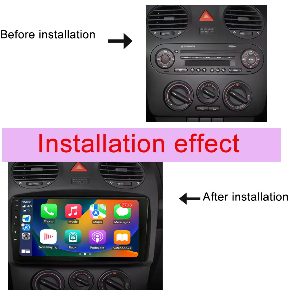 Car Radio Video Audio Multimedia Player for VW Volkswagen Beetle 2000-2012 HD Screen CarPlay GPS Navigation HD Screen DSP Stereo