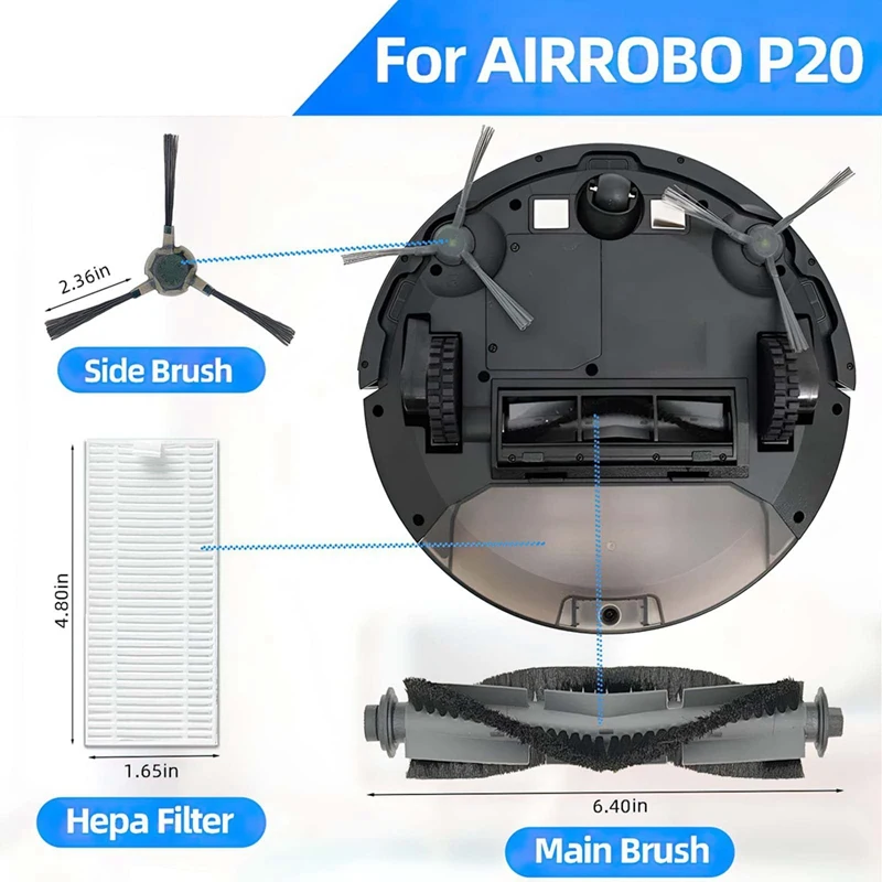 ชุดอุปกรณ์16ชิ้นสำหรับ airrobo P20หุ่นยนต์ดูดฝุ่นซักได้แปรงปัดด้านข้างอุปกรณ์เสริมตัวกรอง HEPA