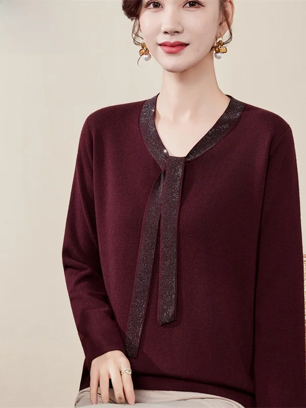 

Женский осенний топ Ele Sa из свободного трикотажа на шерстяной основе, новинка 2025 года, модный дизайн, теплый, удобный, с прямым подолом