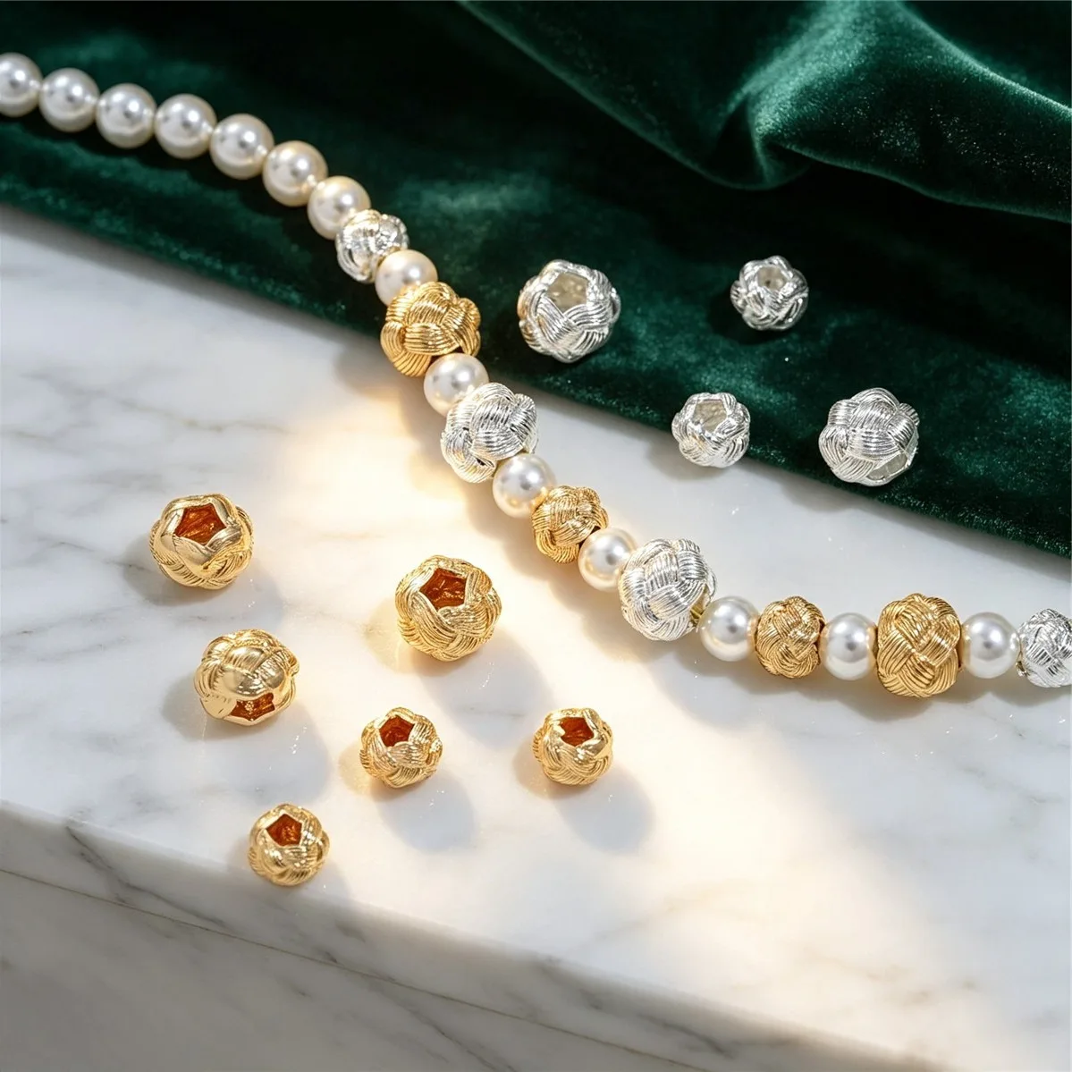 Silver-plated 14K Color Woven Wool Ball Bead Spacer Loose Bead Handmade DIY String Pearl Hand Necklace Jewelry Accessories
