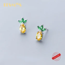 ITSMOS Citrine Pineapple Stud Earrings S925 Sterling Silver Cristal Stud Earrings Cute Fruit Sweet Earrings for Women Girl