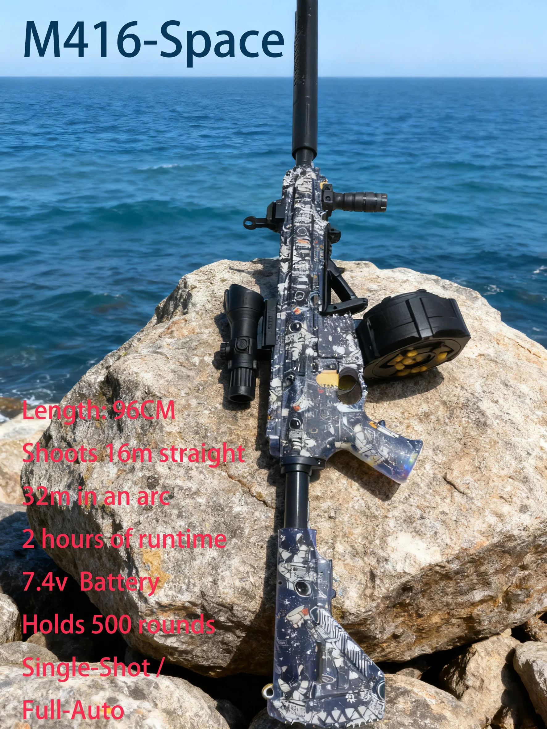 Cadeau parfait pour les garçons et les adolescents! Pistolet jouet Galaxy Gel Ball Blaster - 500 tours pistolet électrique automatique longue portée bataille en plein air amusante