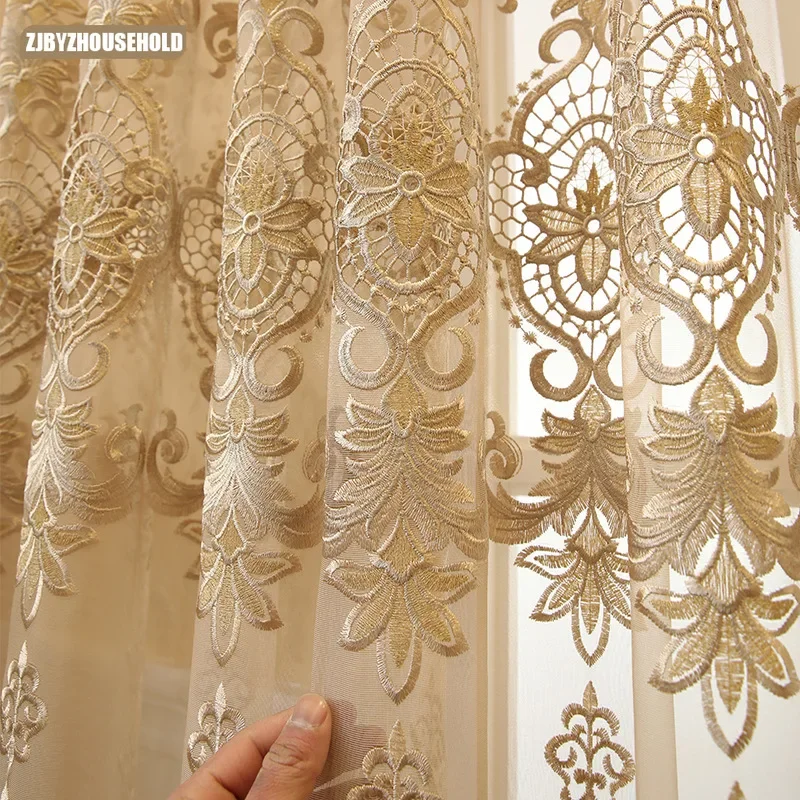 

European-style Curtains for Living Dining Room Bedroom Atmospheric Hollow Water-soluble Embroidery Window Screen