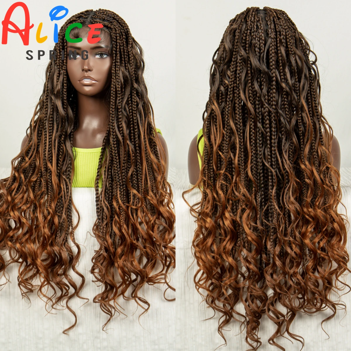 Perucas trançadas encaracolado sintéticas para mulheres negras, onda profunda, laço completo, caixa sem nós, cabelo do bebê, cor 1B-30, 34"