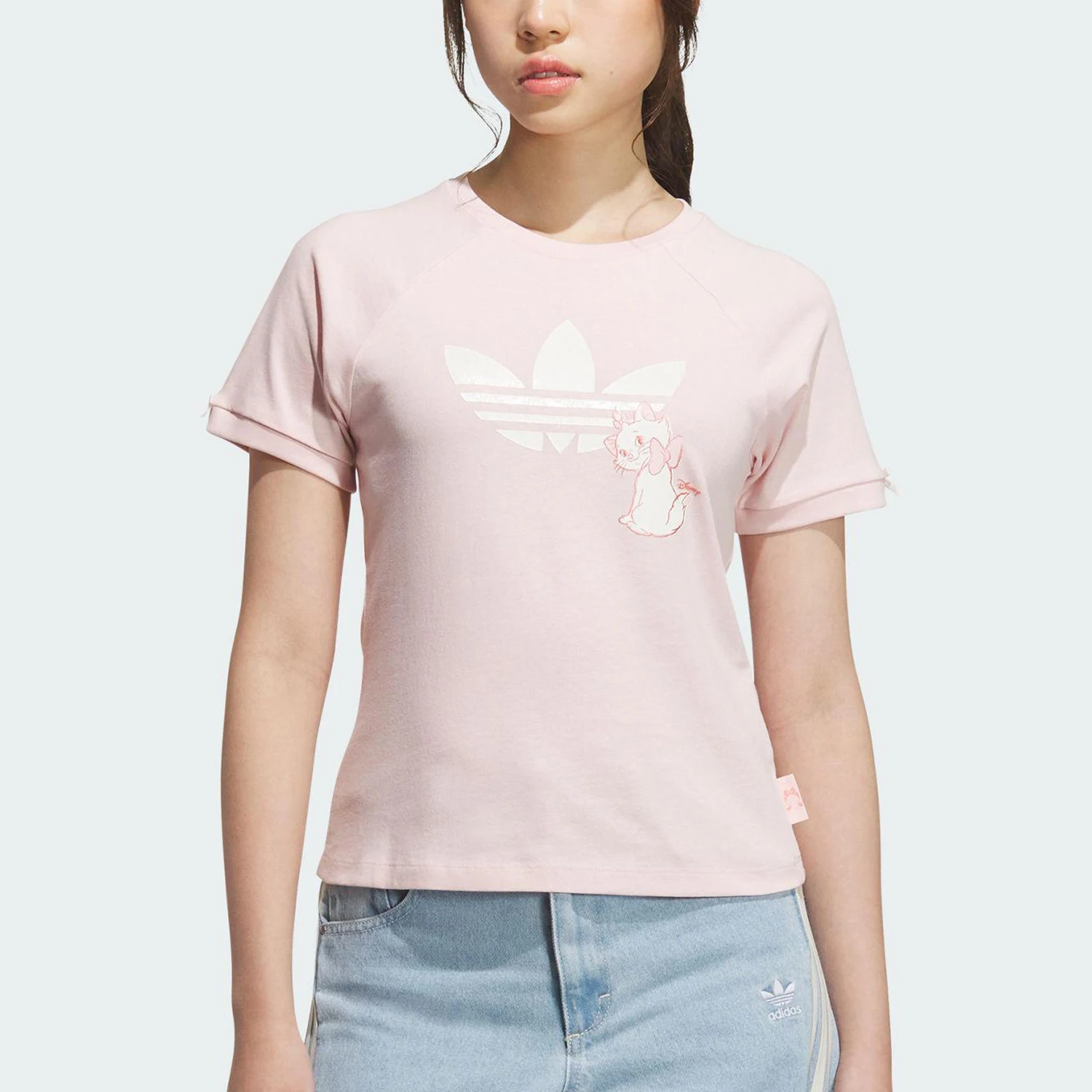 

Adidas genuine Originals Women's Round Neck Cat Print Breathable Short-Sleeve KC3097