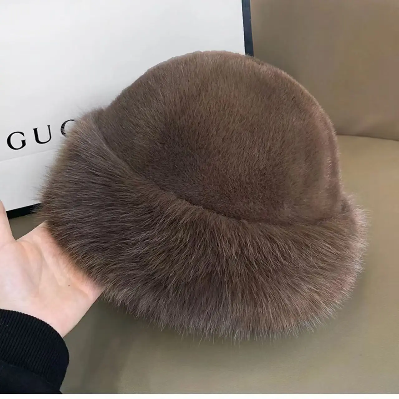 Simple Solid Color Imitation Mink Warm Fisherman Hats For Women\'s Winter Outdoor Thickened Plush Ear Protection Bucket Hat