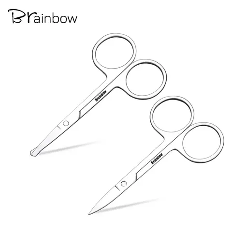 Brainbow 2pcs Small Makeup Scissors Eyebrow Eyelashes Nose Hair Scissor Stainless Steel Face Hair Removal Tools Round Point Head