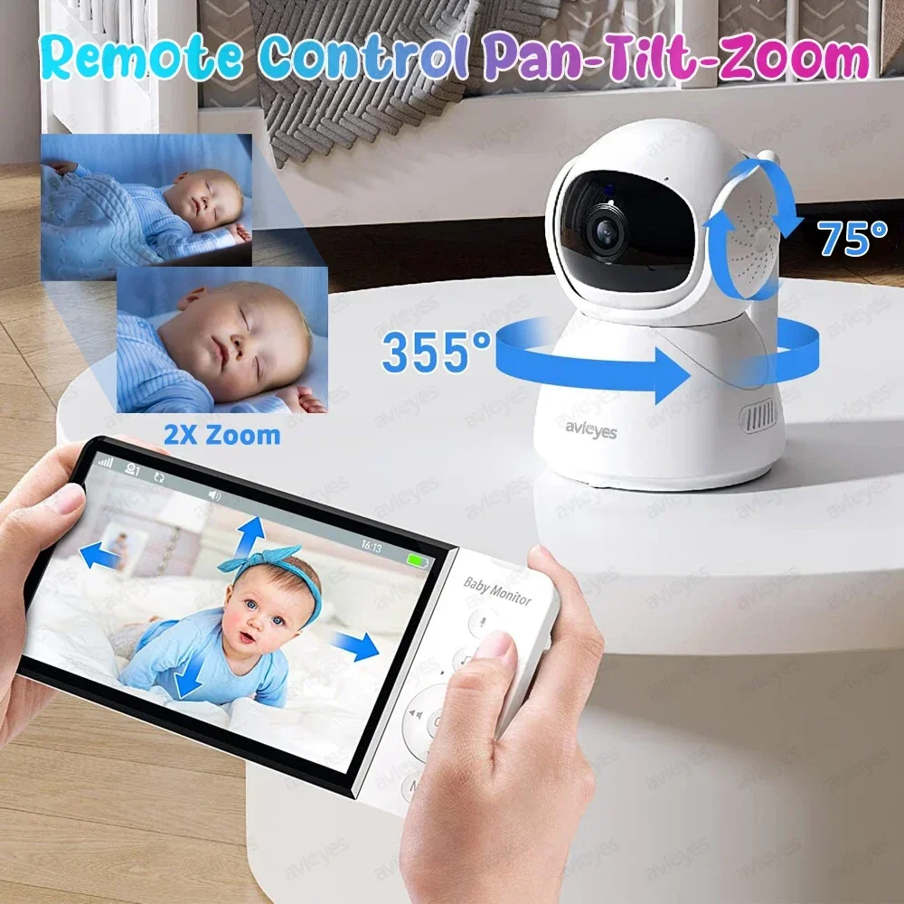 Monitor de bebê com tela ips de 5 polegadas, com câmera e áudio, sem wi-fi, visão noturna, conversa bidirecional, ptz, babá, câmera de bebê, modo vox, telefone de bebê