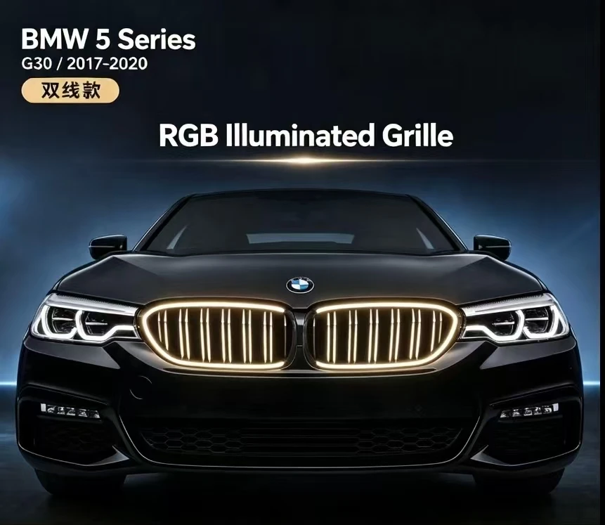 RGB Multi‑Color LED Light Grille For BMW 5 Series G30 2017‑2020 APP Control Dynamic Glow Front Grill Mod Accessories