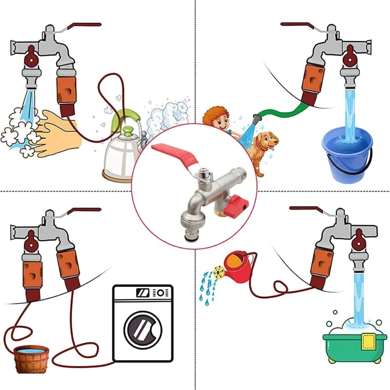 Outdoor Faucet Zinc Alloy Water Nozzle Double Outlet Dual Use Washing Machine Garden Tap for Irrigation