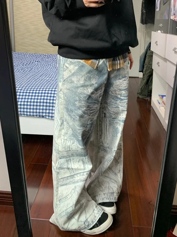ผู้หญิงสีฟ้าY2kกางเกงยีนส์Harajukuญี่ปุ่น 2000Sสไตล์Baggy DenimกางเกงVINTAGE Aesthetic Ripped Jeanกางเกงถังขยะเสื้อผ้า 2025