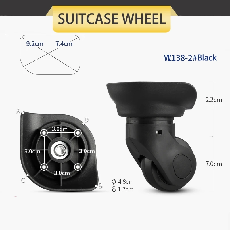 Roda universal para bagagem de viagem, carrinho preto, rodízio de substituição, silencioso, resistente ao desgaste, acessórios de bagagem