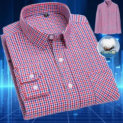 6XL 100% cotton men's shirt Long sleeve plaid autumn/winter wool plus-size high quality slim casual wear fashion slim fit