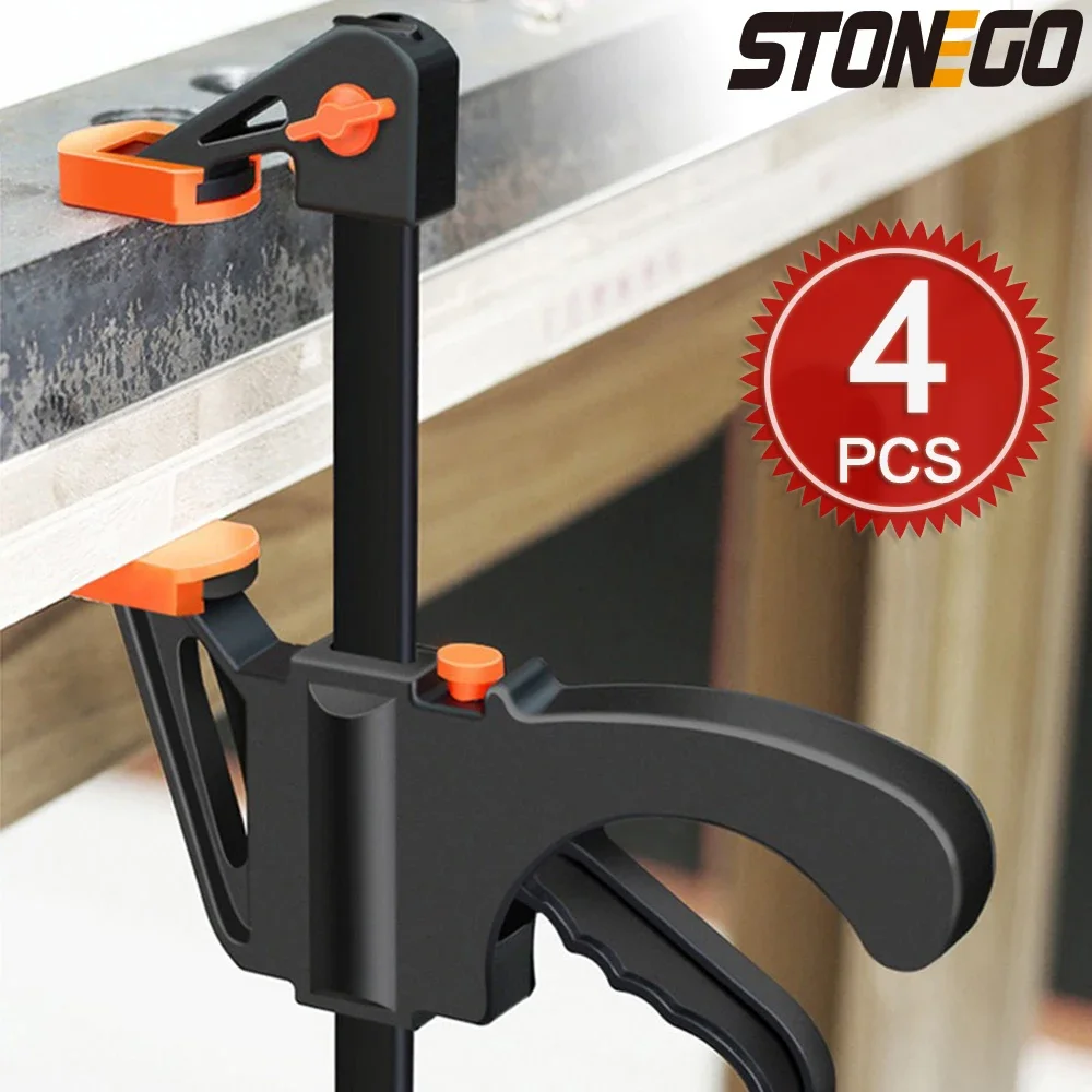 

STONEGO 4 Inch Woodworking Bar Clamp Gadget Tool DIY Hand Speed Squeeze Quick Ratchet Release Clip Kit Woodworking Tools