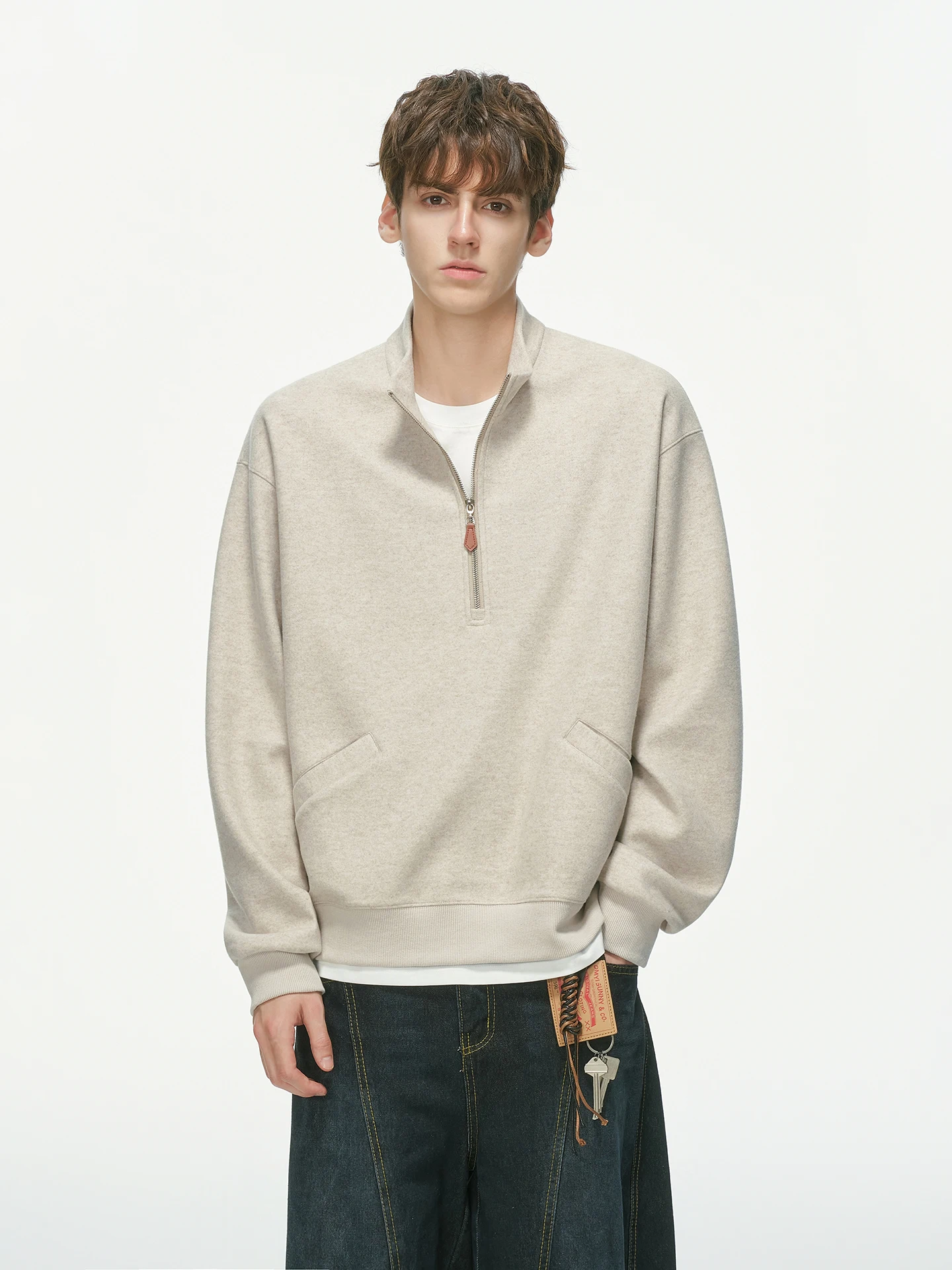 Acetate Wool Blend Men's Hoodie Half Zipper Autumn Fashion Fake Two-Piece Old Money Style Casual Loose Fit Long Sleeve Shirt