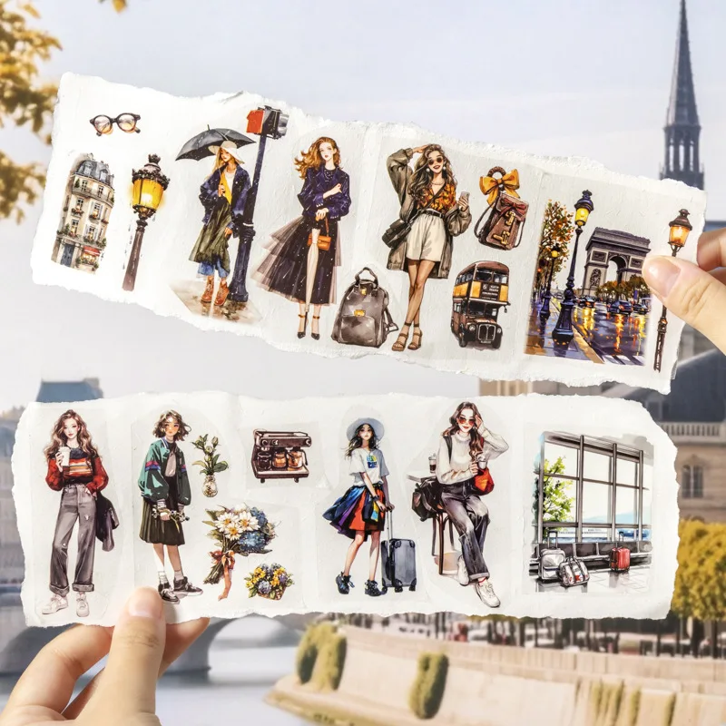 1 لفة/2 لفة PET الشريط لونا باريس رحلة سلسلة السفر موضوع المشهد الكولاج الديكور الأصلي 60 مللي متر * 2 متر