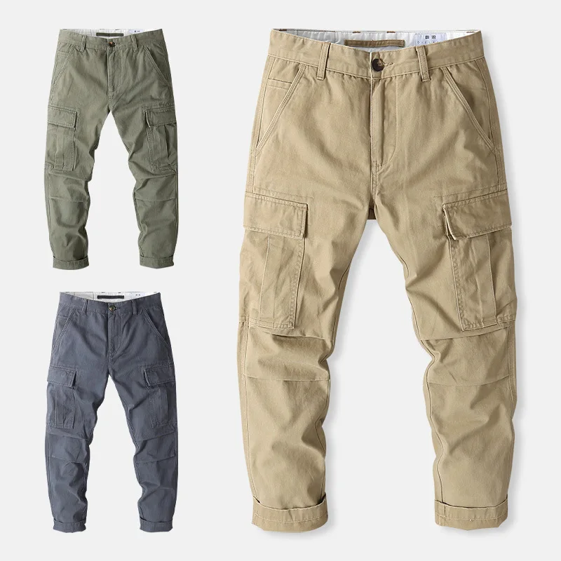 

Men's Cargo Pants With Big Side Pocket Cotton Spring And Autumn Loose Straight Khaki Casual Pants