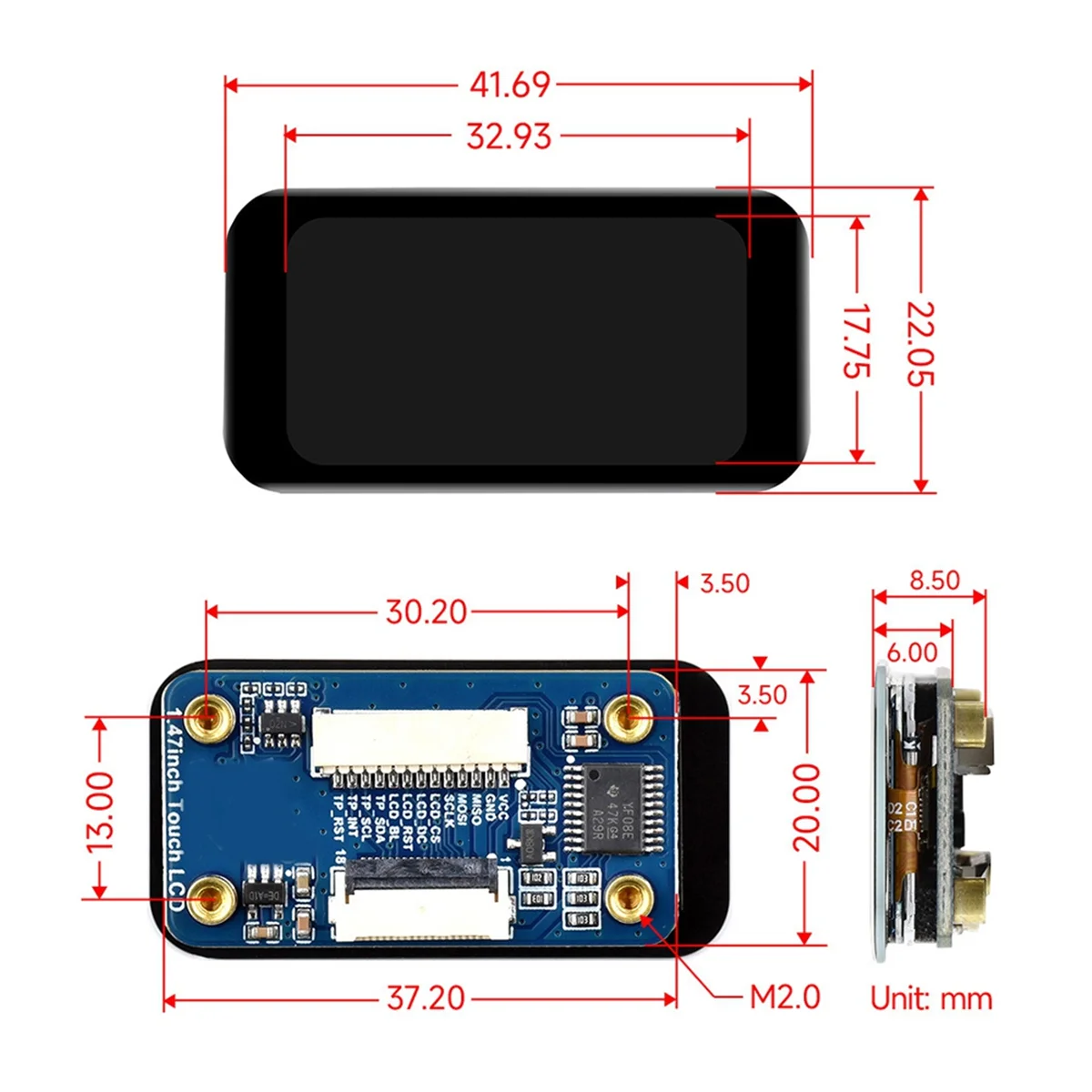 Yours Waveshare 1.47 بوصة وحدة عرض إل سي دي 172x320 IPS شاشة JD9835 سائق SPI واجهة ل RPi ESP32 PICO 262K