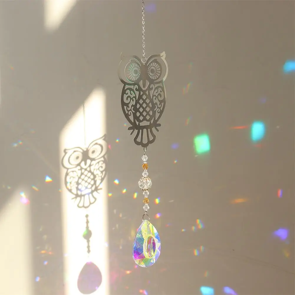 Crystal Catcher Hanging Window Sun Prism Decoration Indoor Rainbow Maker Decoration Owl Hummingbird Colorful Pendant