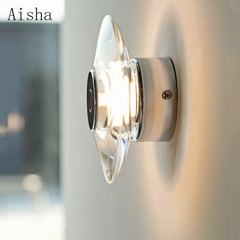 

Italian Minimalist Circular Wall Lamp Bedroom Crystal Bedside Sconces for Home Corridor Background Wall Decoration Light