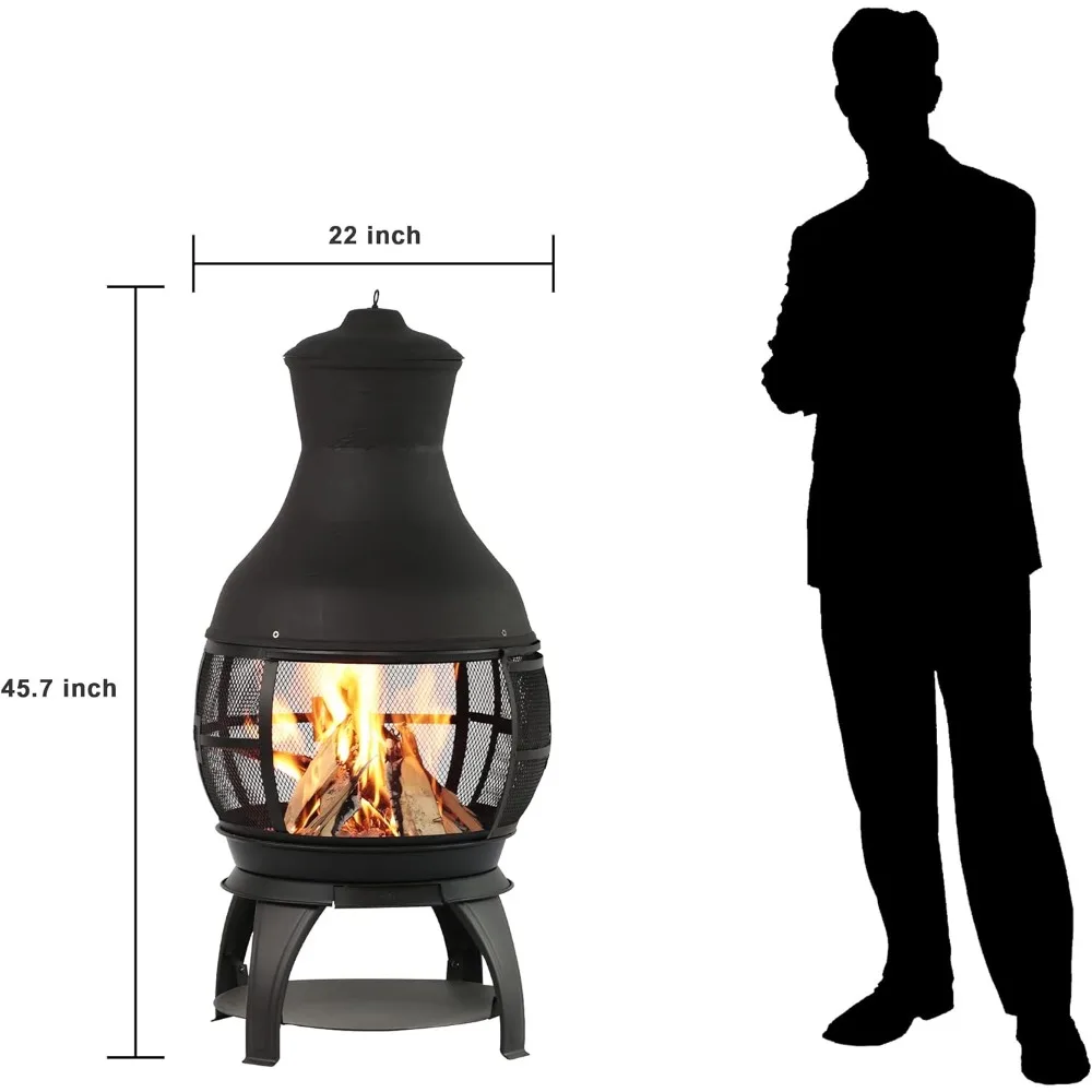 หลุมไฟเผาไหม้ไม้ Chimenea เตาผิงกลางแจ้ง เตาไม้ สีน้ําตาล-ดํา