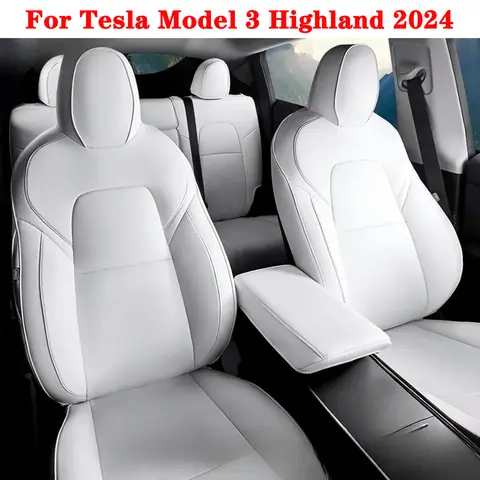 Tesla Model 3 Highland 2024 시트 커버, 나파 가죽 전면 후면 카시트 쿠션 팔걸이 커버 인테리어 장식