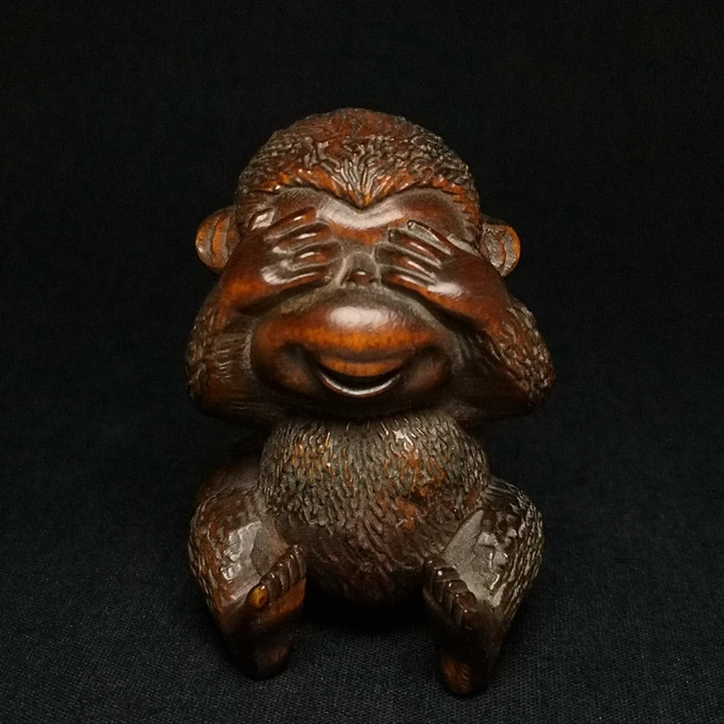 

YIZHU CULTUER ART Size 2.5 Inch Chinese boxwood hand carved lovely monkey figurine statue desk decoration collectable Gift