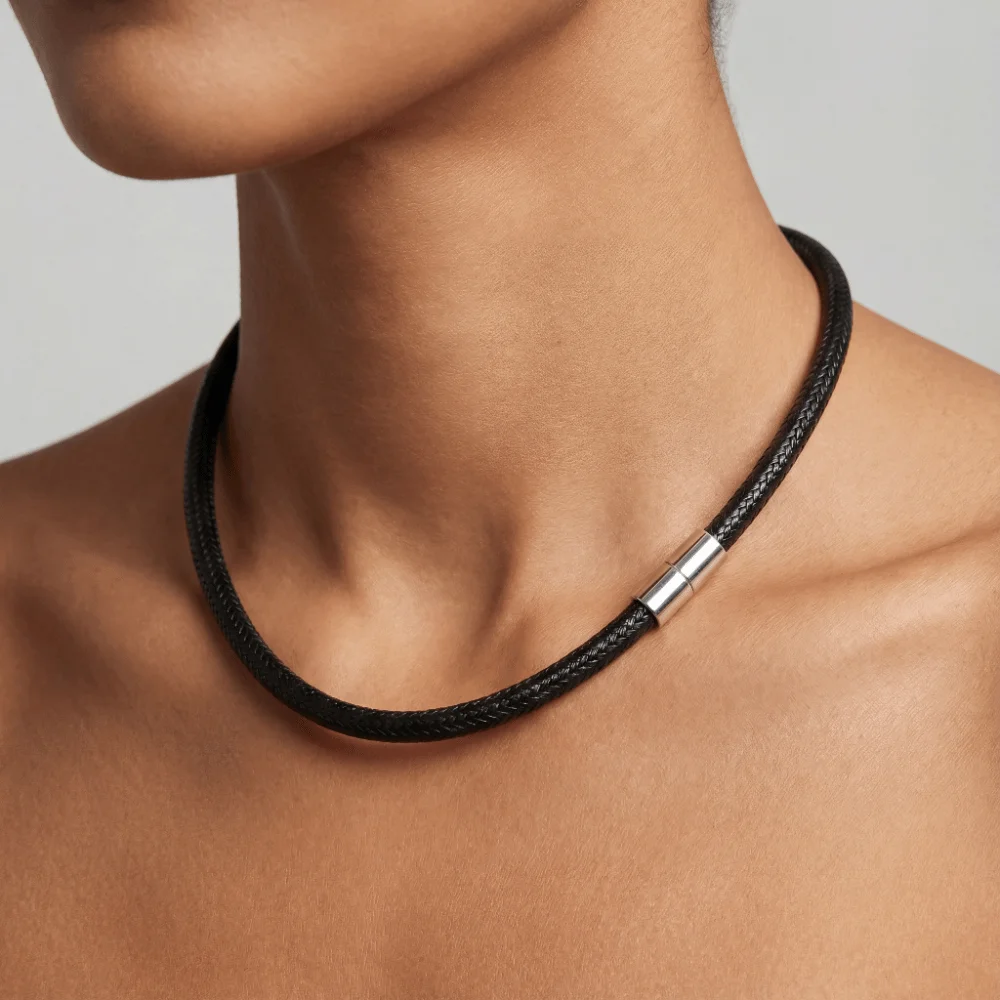 New Black Leather Rope Necklace with Clasp 45cm Braided Cord Necklace Waterproof DIY Pendant Cord Chain Line String Gift