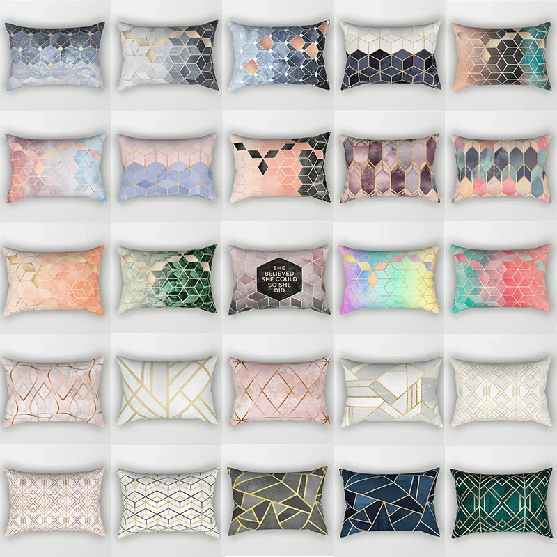 30x50cm Marble Geometric Pillow Cases Rainbow Patchwork Square Cushion Cover Sofa Bedroom Living Room Pillowcase Home Decoration