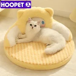 HOOPET Winter Cat Bed Deep Sleep Warm Pet Cushion for Small Cats Dogs With Pillow Cat Nest Kennel Mat Pet Beds Products