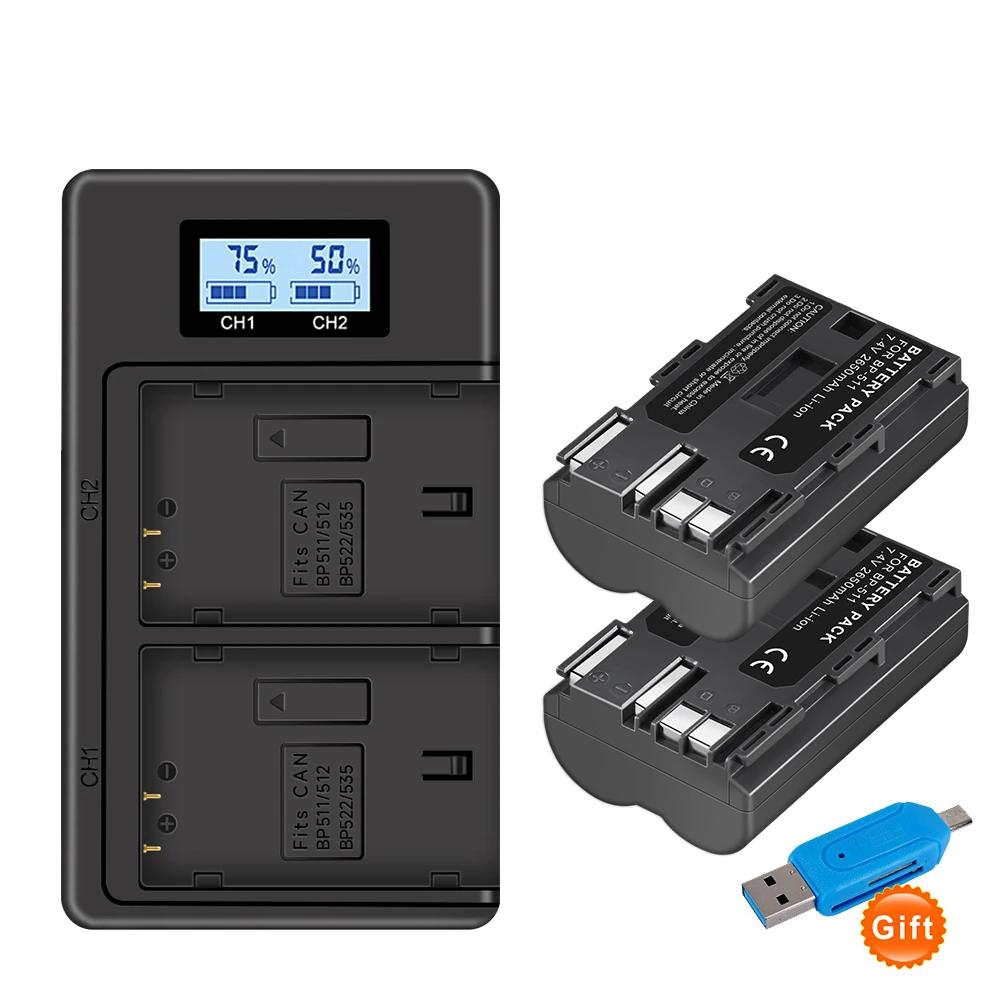 

Palo 2650mAh BP511A BP-511 BP511 Rechargeable Camera Battery + LCD Dual Charger for Canon EOS 300D 5D 20D 30D 50D 40D 10D