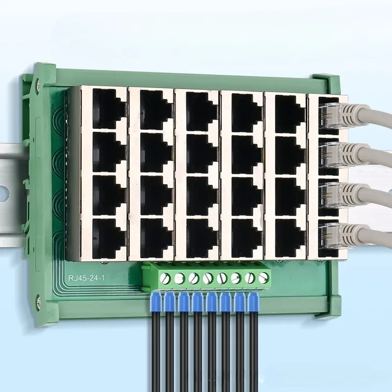 RJ45 Terminal Block Module Din Rail Mount RS485 Splitter Hub Ethernet Port Terminal Adapter