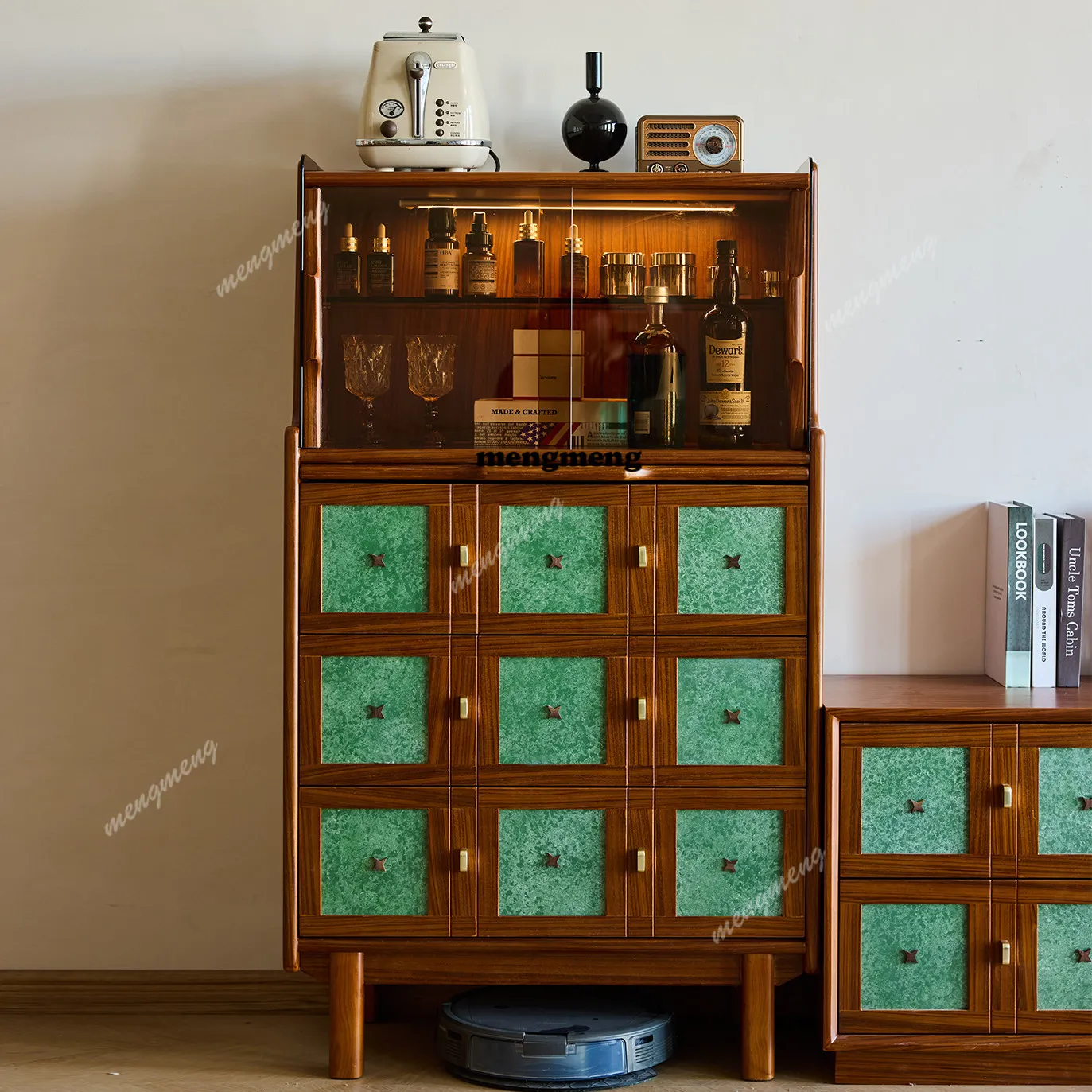 

Medieval teak display cabinet modern simple side cabinet retro color walnut chest cabinet dresser