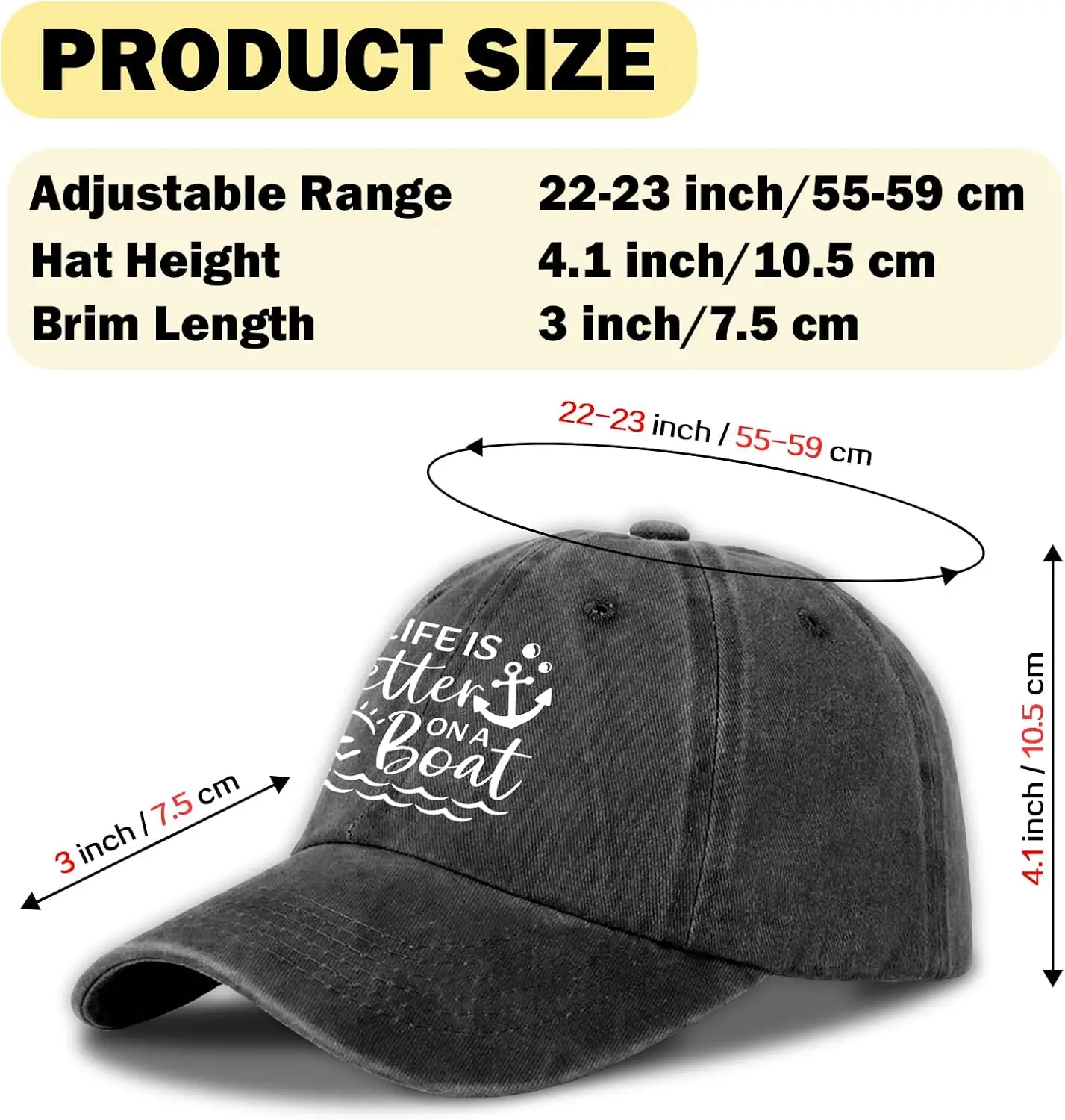 Funny Sailor Hats Life is Better on A Boat Printed Cotton Adjustable Baseball Caps Men's Distressed Washed
