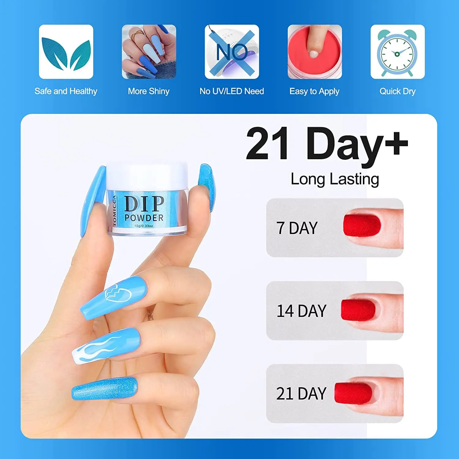 Conjunto de pó acrílico para unhas: 10g * 8 cores, pó acrílico azul para escultura em extensão de unhas acrílicas, adequado para unhas femininas