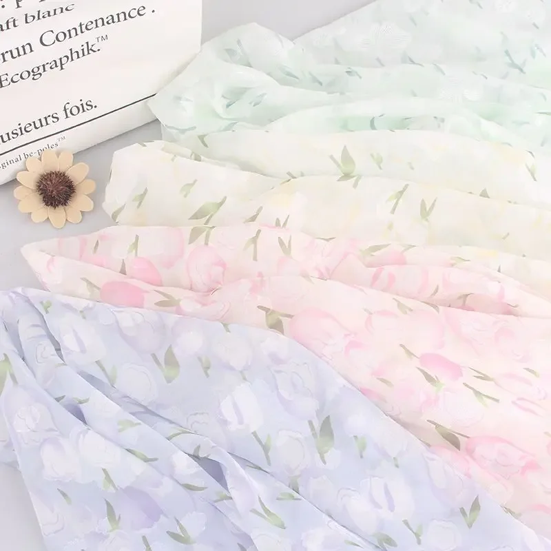 

Шифоновая ткань для платья с французским тюльпаном и цветочным принтом, печать на метр для шитья одежды, простой узор тюльпана, текстильный, для рукоделия, тонкий, гладкий