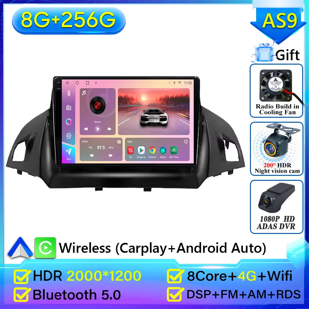 Autoradio Carplay Voor Ford C-MAX Kuga 2 Escape 3 2012-2019 Navigatie GPS Android Auto Bluetooth Multimedia Speler Geen 2din DVD