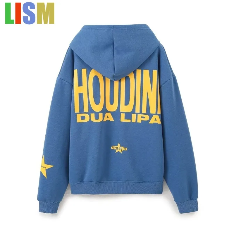 LISM Winter Ladies Hoodie Casual Loose Fit T-shirts Blue Letter Print Hoodies 2025 Y2k Sweat-shirt Long Sleeve Fall T-shirts