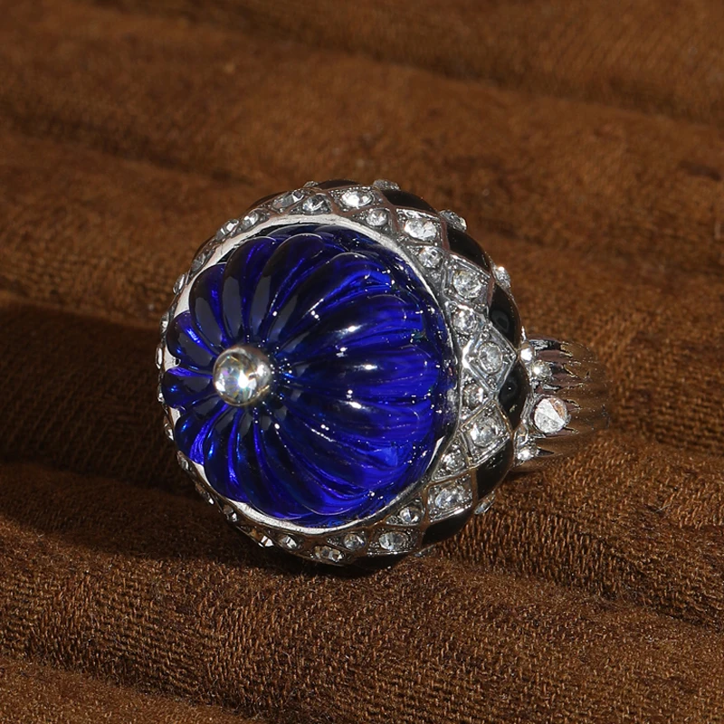 

Vintage Pumpkin Blue Ring Stone Black Drip Oil Silver Color Resin Jewelry For Woman Halloween Fashion Accessories 2025 Trends