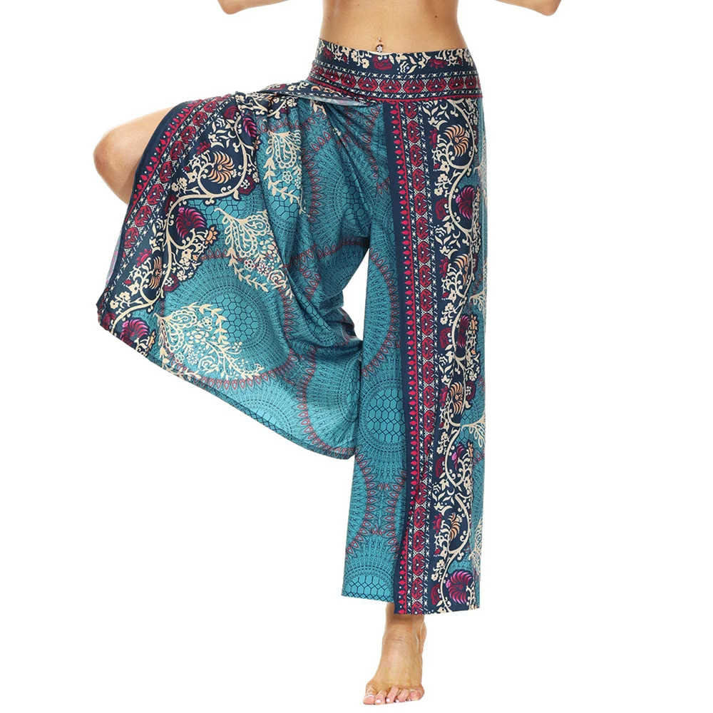 Boho Pants Wide Leg Palazzo Pants with Slits for Women Flowy Hippie Dance Pants,Bohemian Gypsy Yoga Pants