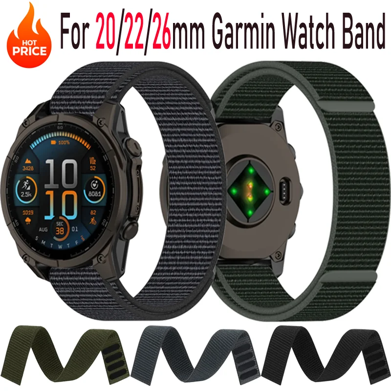 26mm 22mm 20mm Nylon Strap For Garmin Fenix 8 Hook Loop Sports Bracelet Wristband Fenix E/7X/7 Enduro3/Quatix7 Pro Forerunner 55